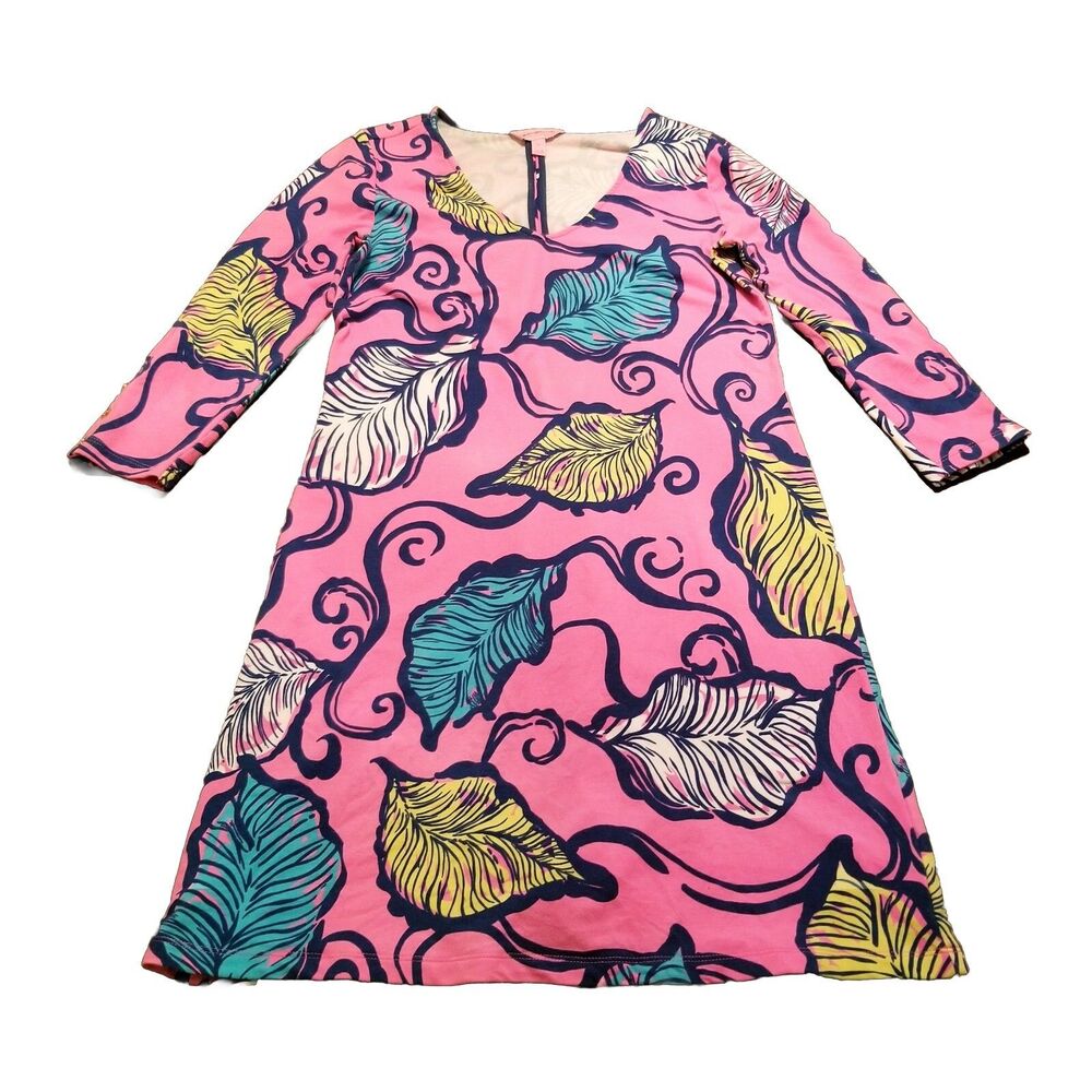 Lilly Pulitzer Clarke Dress Women's Size Medium Pink Leaves in the Breeze